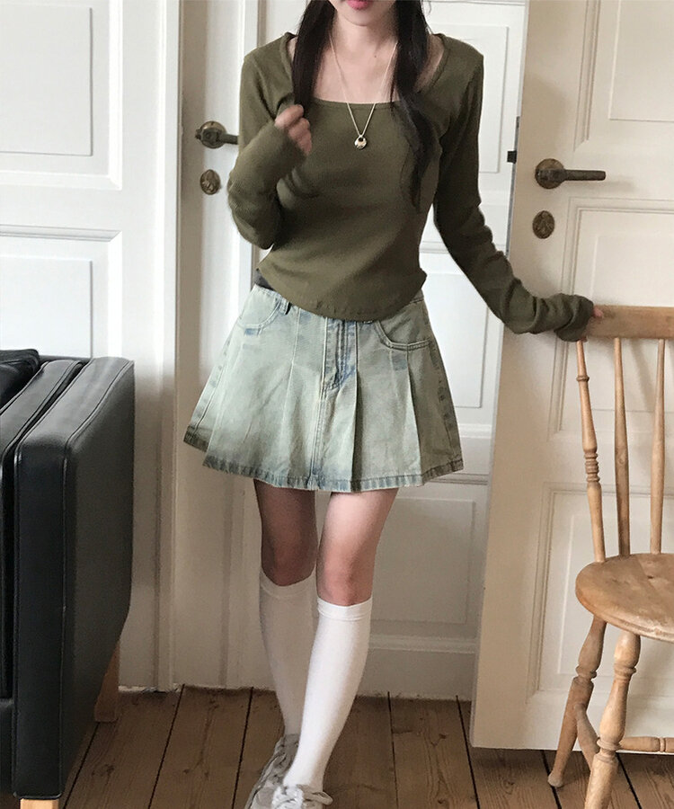 ベーシックリブスクエアスリムTシャツ KHAKI