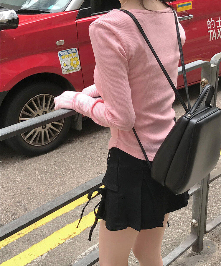 ベーシックリブスクエアスリムTシャツ PINK