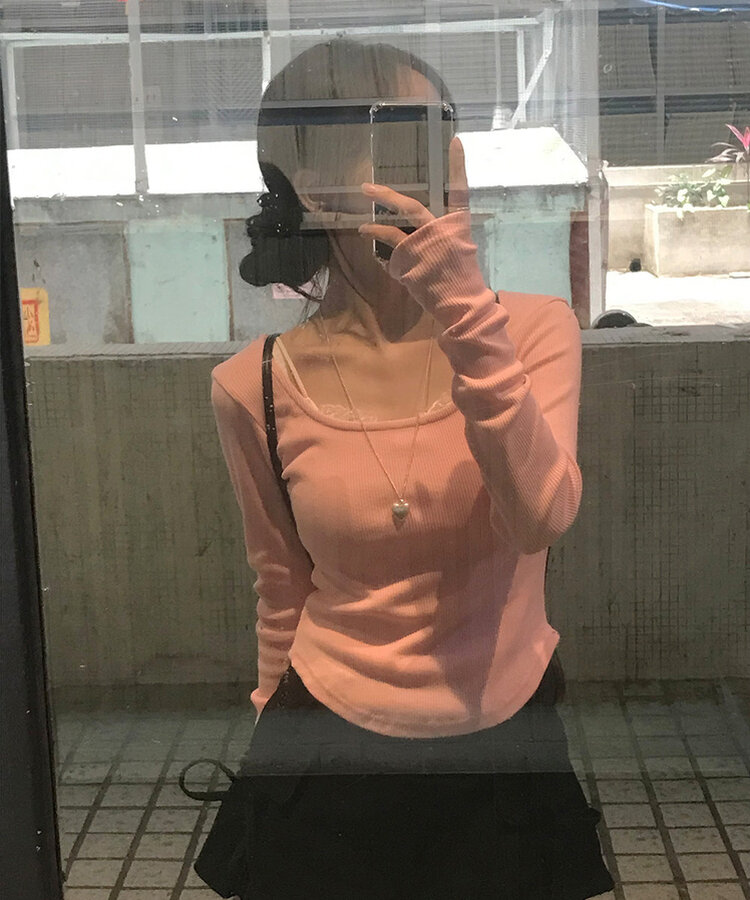 ベーシックリブスクエアスリムTシャツ PINK