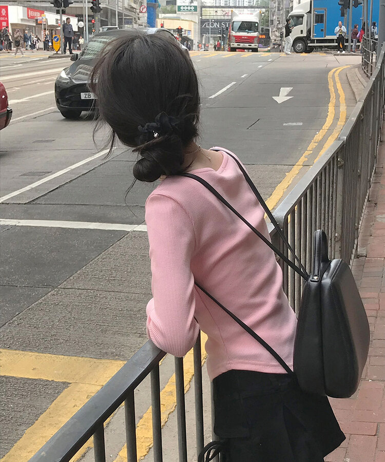 ベーシックリブスクエアスリムTシャツ PINK