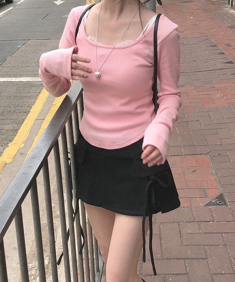 ベーシックリブスクエアスリムTシャツ PINK