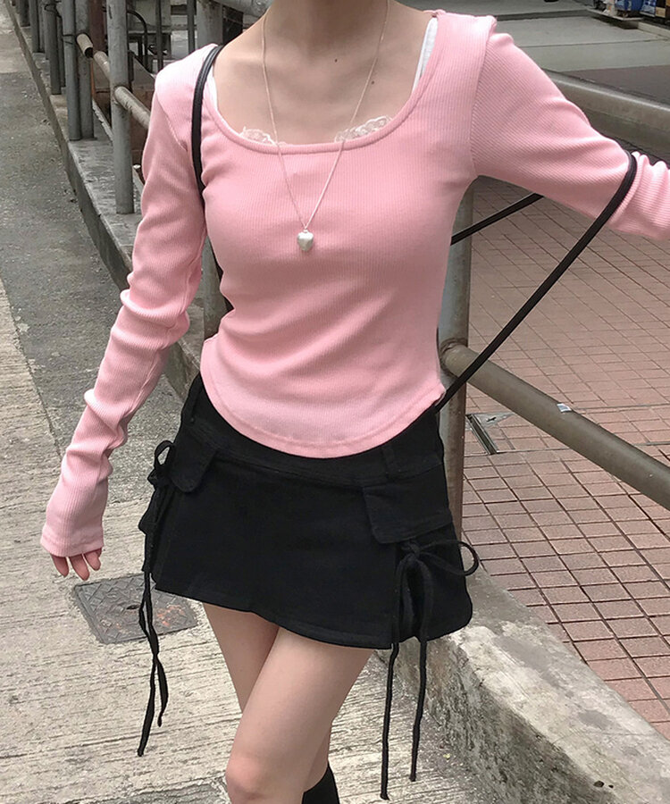 ベーシックリブスクエアスリムTシャツ PINK