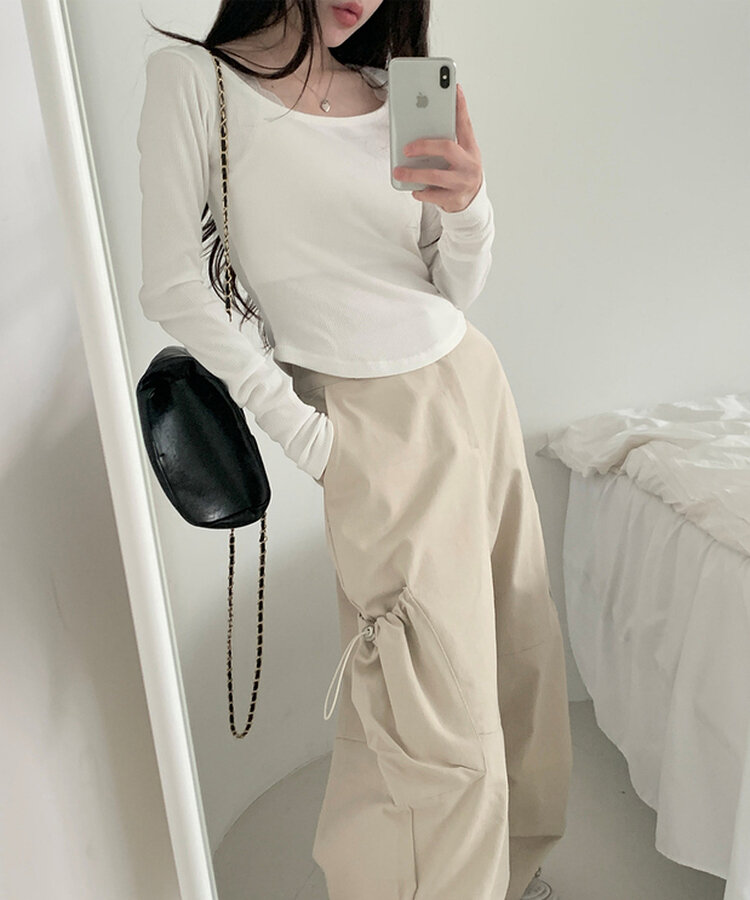 ベーシックリブスクエアスリムTシャツ WHITE