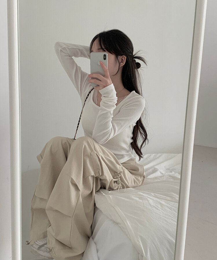 ベーシックリブスクエアスリムTシャツ WHITE