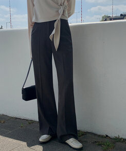 スラックス デイリーシンプルストレートスラックス STEEL CHARCOAL