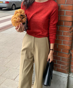 スラックス デイリーシンプルストレートスラックス LIGHT BEIGE