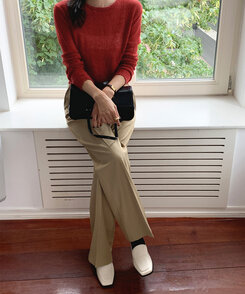 スラックス デイリーシンプルストレートスラックス LIGHT BEIGE