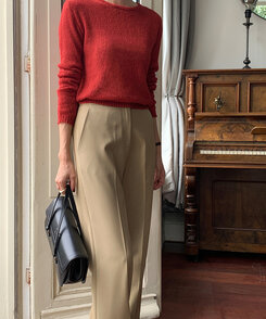 スラックス デイリーシンプルストレートスラックス LIGHT BEIGE