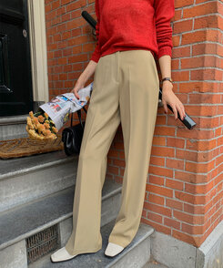 スラックス デイリーシンプルストレートスラックス LIGHT BEIGE