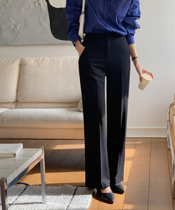 スラックス デイリーシンプルストレートスラックス CITY BLACK