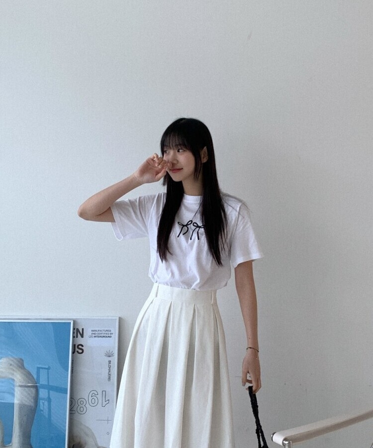 コットンリボン半袖Tシャツ IVORY