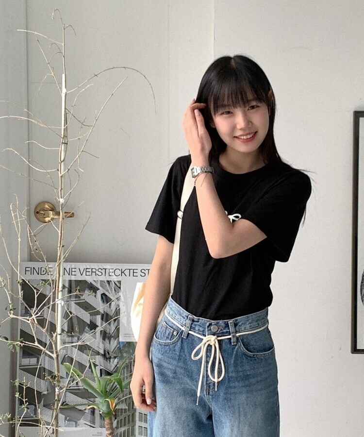 コットンリボン半袖Tシャツ BLACK