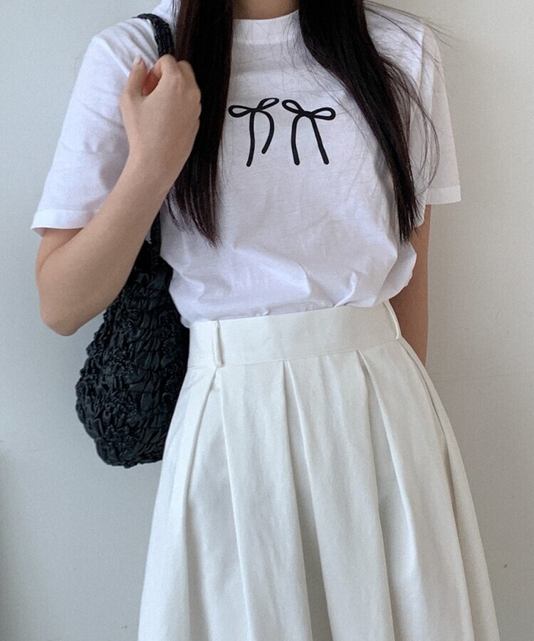 コットンリボン半袖Tシャツ IVORY