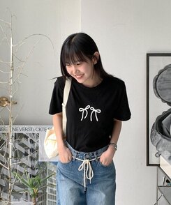 半袖Tシャツ コットンリボン半袖Tシャツ BLACK