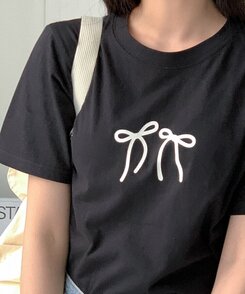 半袖Tシャツ コットンリボン半袖Tシャツ BLACK