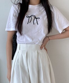 半袖Tシャツ コットンリボン半袖Tシャツ IVORY