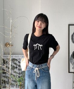 半袖Tシャツ コットンリボン半袖Tシャツ BLACK