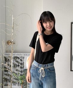 半袖Tシャツ コットンリボン半袖Tシャツ BLACK