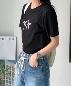 半袖Tシャツ コットンリボン半袖Tシャツ BLACK