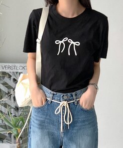 半袖Tシャツ コットンリボン半袖Tシャツ BLACK
