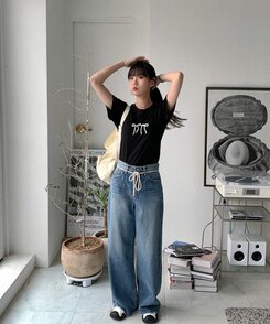 半袖Tシャツ コットンリボン半袖Tシャツ BLACK