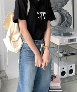 半袖Tシャツ コットンリボン半袖Tシャツ BLACK
