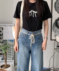 半袖Tシャツ コットンリボン半袖Tシャツ BLACK
