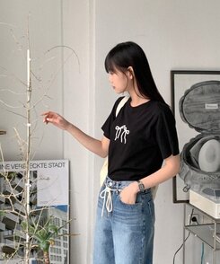 半袖Tシャツ コットンリボン半袖Tシャツ BLACK