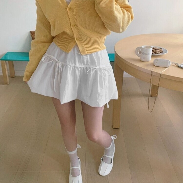 バンディングリボンナイロンバルーンミニスカート IVORY