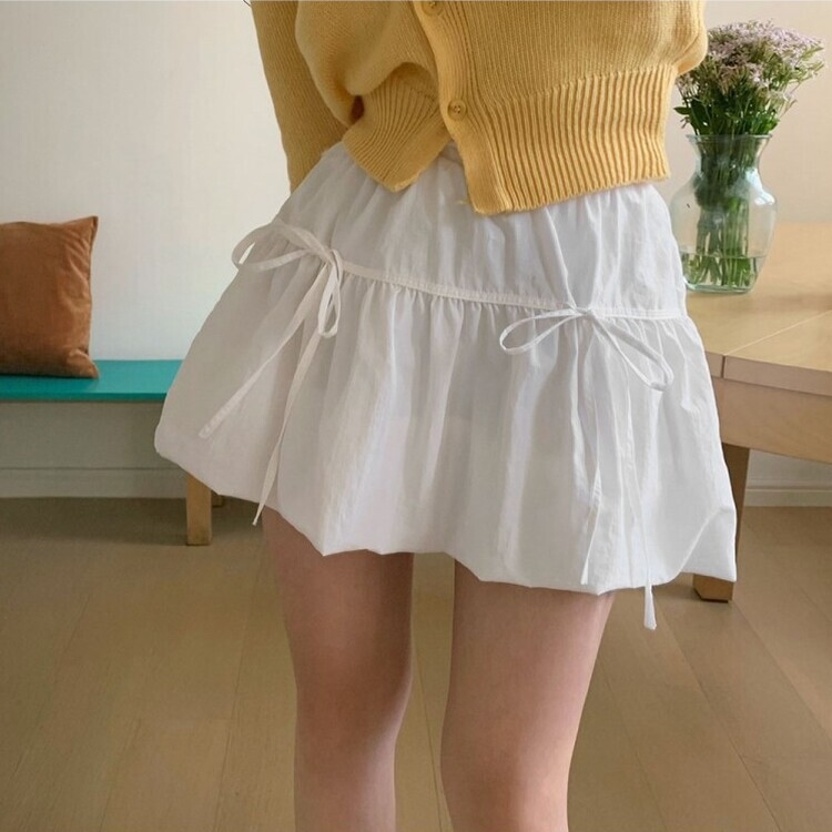 バンディングリボンナイロンバルーンミニスカート IVORY
