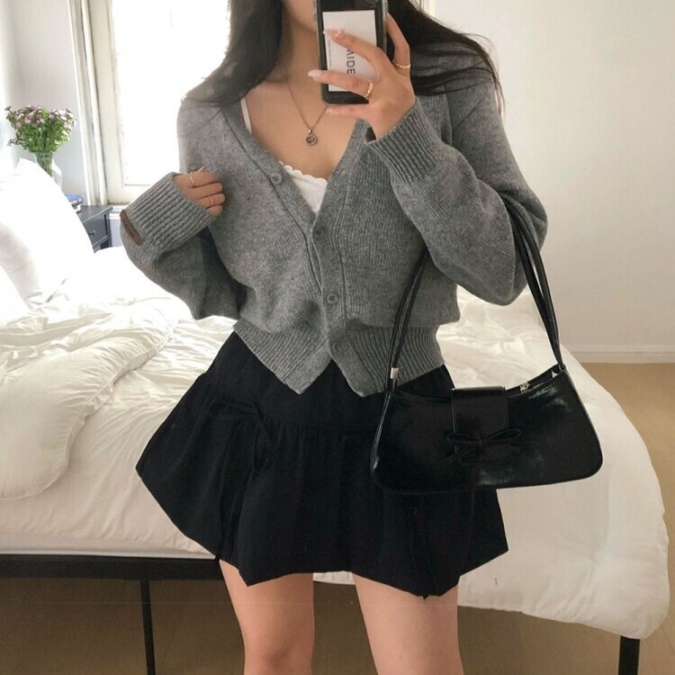 バンディングリボンナイロンバルーンミニスカート BLACK