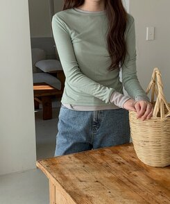 シースルーレイヤー長袖Tシャツ5色 LIGHT GREEN