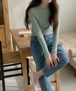 シースルーレイヤー長袖Tシャツ5色 LIGHT GREEN