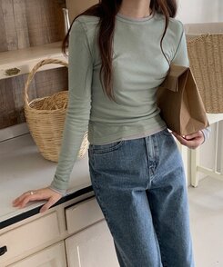 シースルーレイヤー長袖Tシャツ5色 LIGHT GREEN