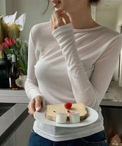 シースルーレイヤー長袖Tシャツ5色 IVORY