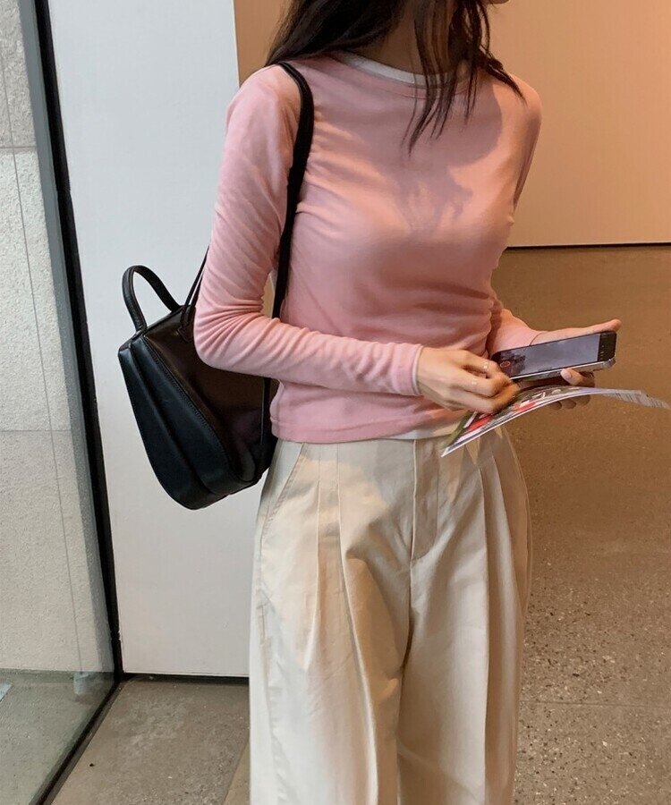 シースルーレイヤー長袖Tシャツ5色 ROSE PINK