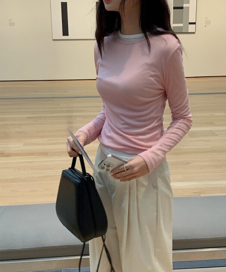 シースルーレイヤー長袖Tシャツ5色 ROSE PINK