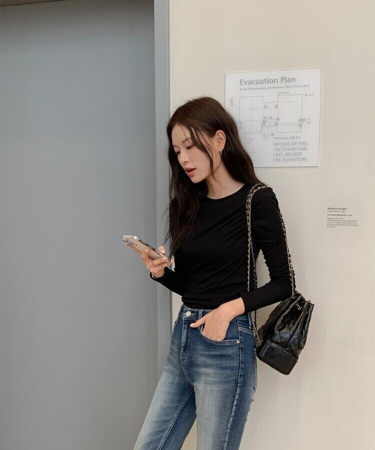 シースルーレイヤー長袖Tシャツ5色 BLACK