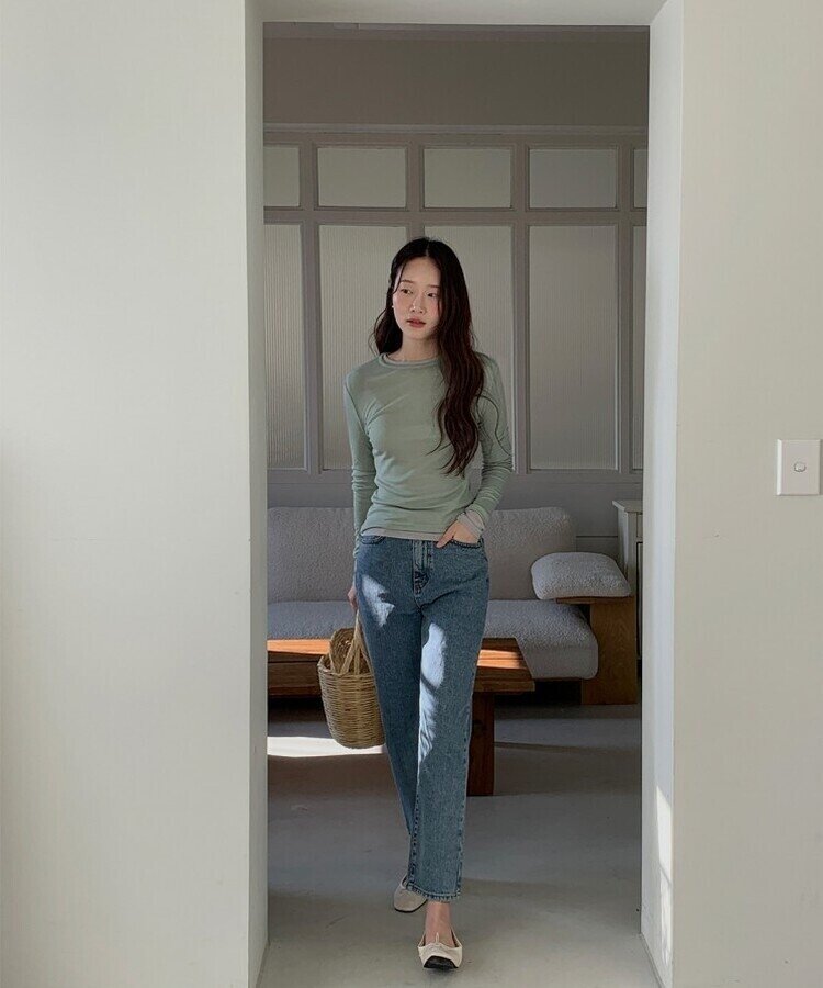 シースルーレイヤー長袖Tシャツ5色 LIGHT GREEN