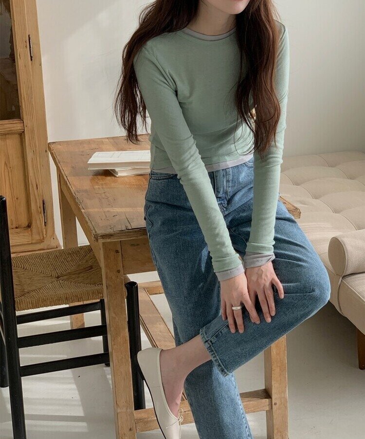 シースルーレイヤー長袖Tシャツ5色 LIGHT GREEN