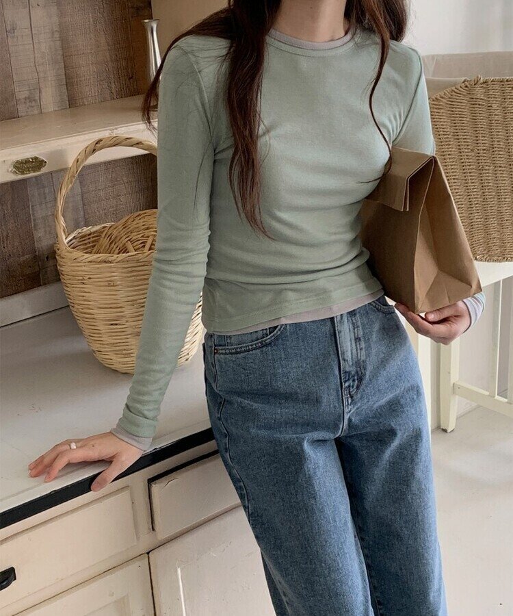 シースルーレイヤー長袖Tシャツ5色 LIGHT GREEN