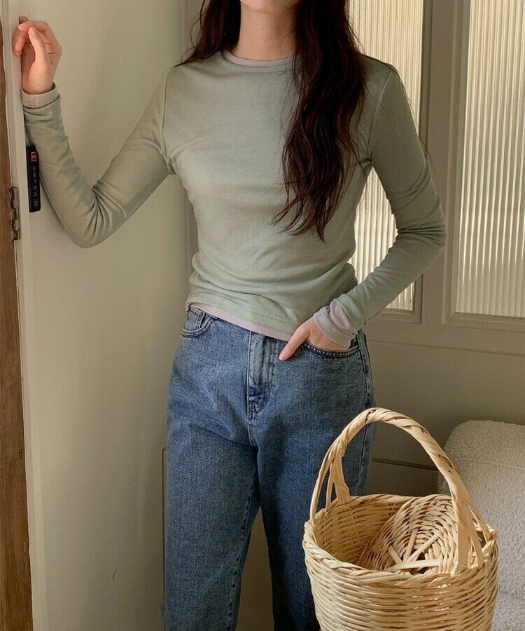 シースルーレイヤー長袖Tシャツ5色 LIGHT GREEN
