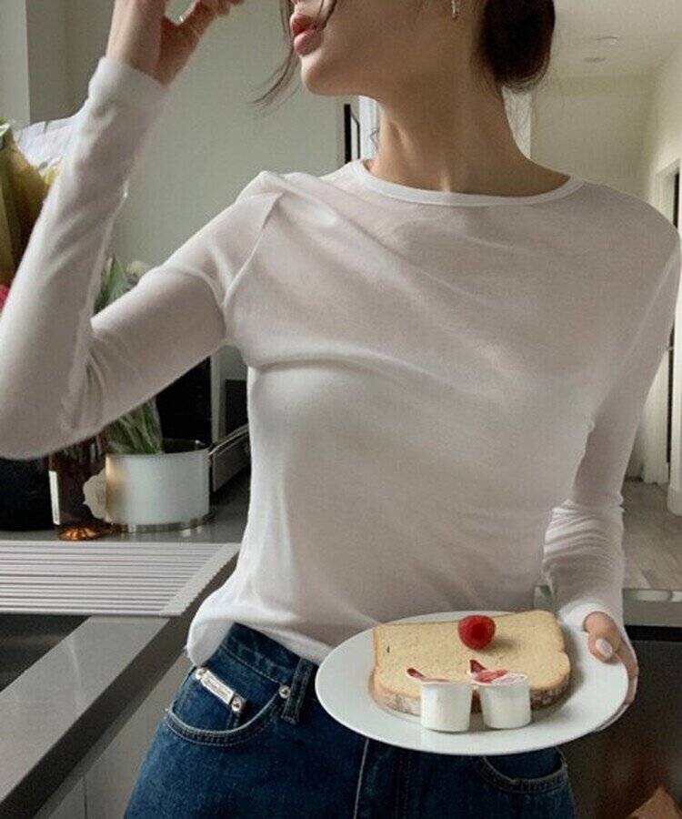シースルーレイヤー長袖Tシャツ5色 IVORY