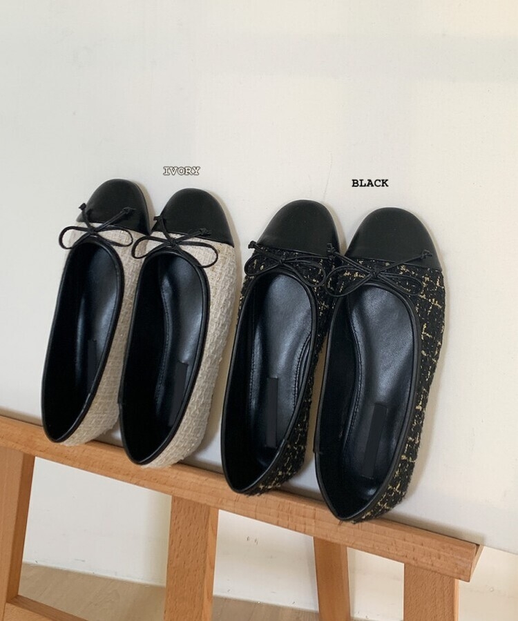 ツイードリボンフラットシューズ