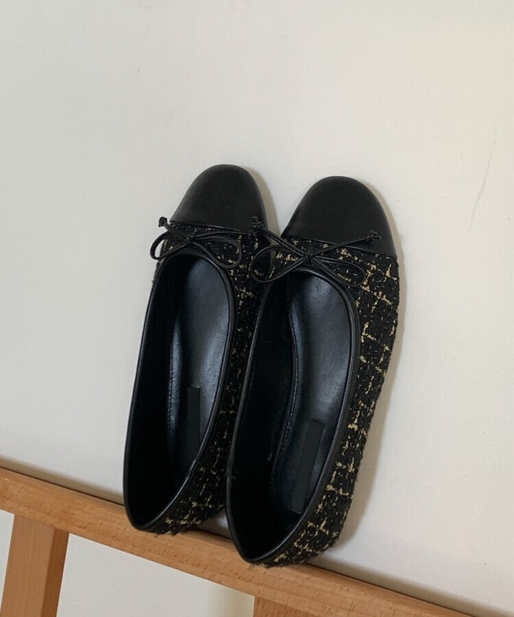 ツイードリボンフラットシューズ