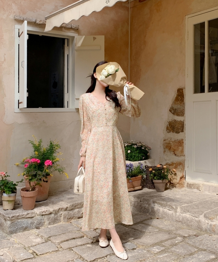MaxMara ワンピース パウダーピンク×花柄(黒)【新品美品】 Primazel 花柄マキシ丈キャミワンピース 4.ネイビー×ピンク花柄
