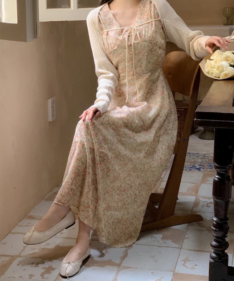 小花柄シフォンワンピース｜ロングワンピース｜韓国ファッション