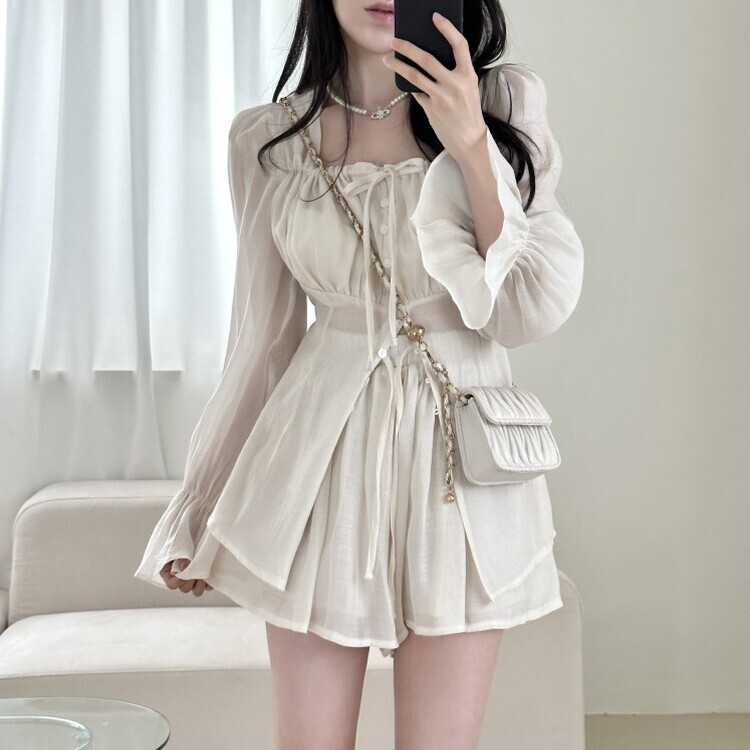 SOP21369 【SET】シフォンショートパンツ＋シャーリングロング