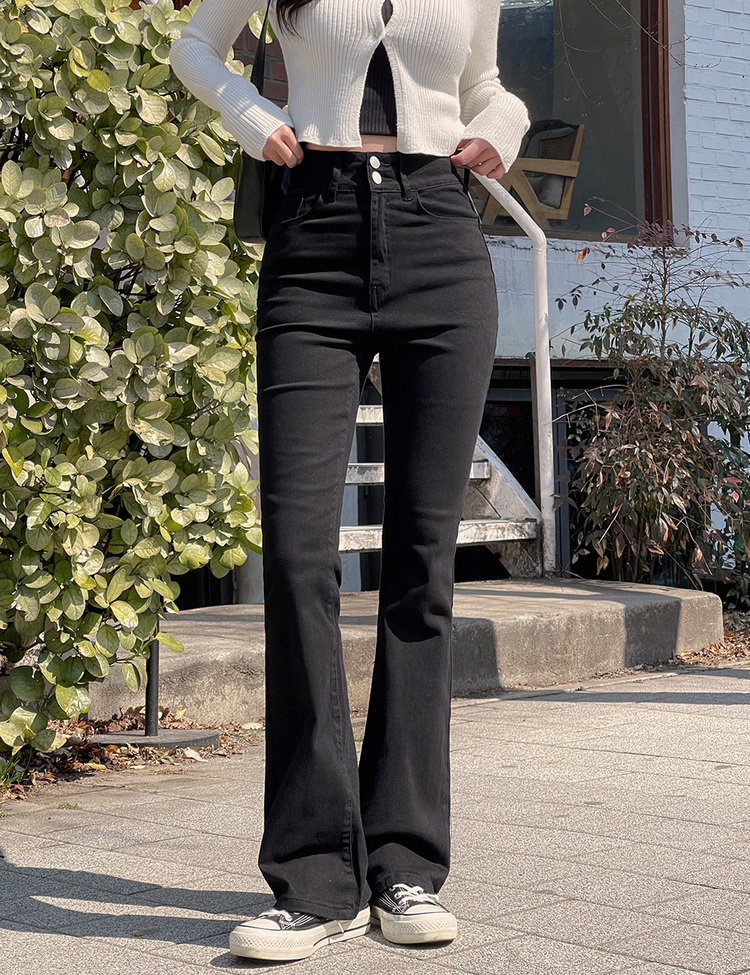 [숏/기본/롱,S~2XL] 허리쏙! 투버튼 스판 부츠컷 코튼 롱팬츠 블랙