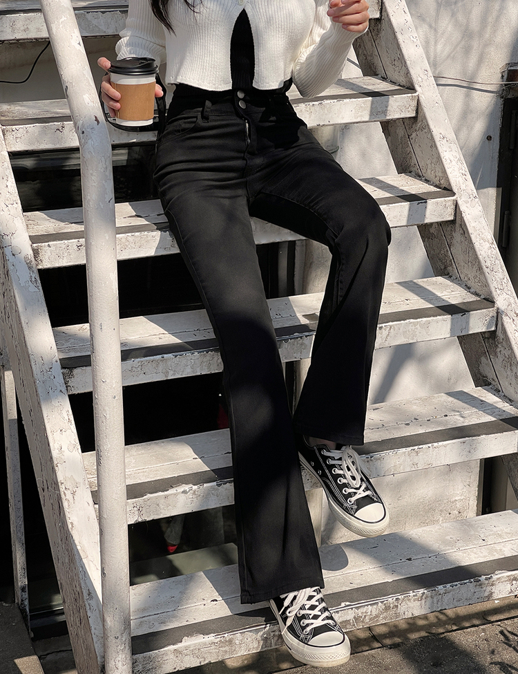 [숏/기본/롱,S~2XL] 허리쏙! 투버튼 스판 부츠컷 코튼 롱팬츠 블랙